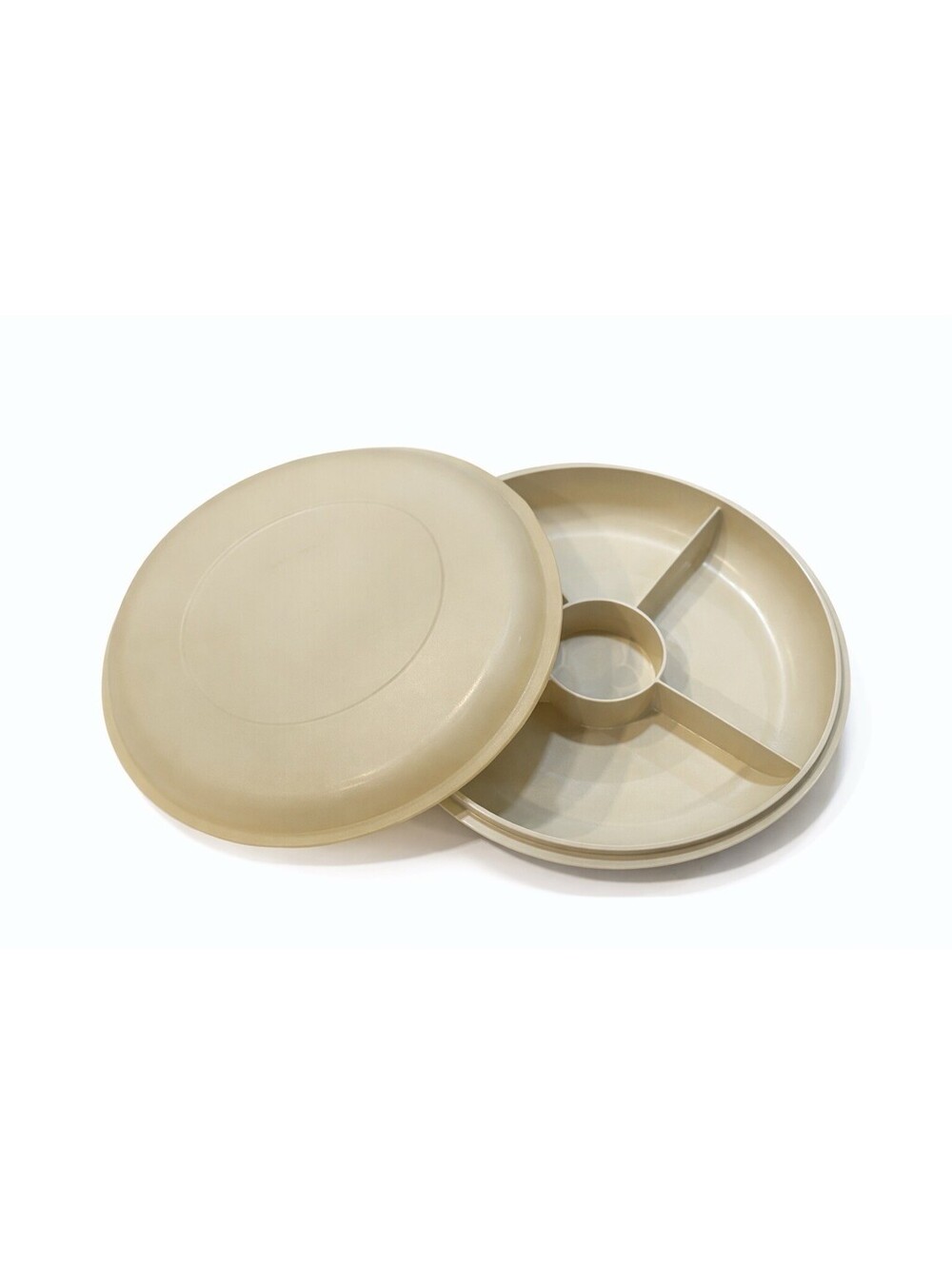 Tupperware Serving Tray 1709-6 Vintage Divided Veggie Dip with Lid Almond Beige